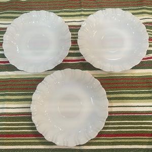 3 Vintage Toughened Corning Crown milk glass swirl saucers